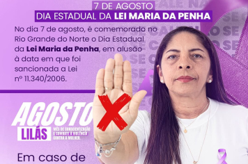 Neste 7 de agosto, lembramos o Dia Estadual da Lei Maria da Penha no Rio Grande do Norte!